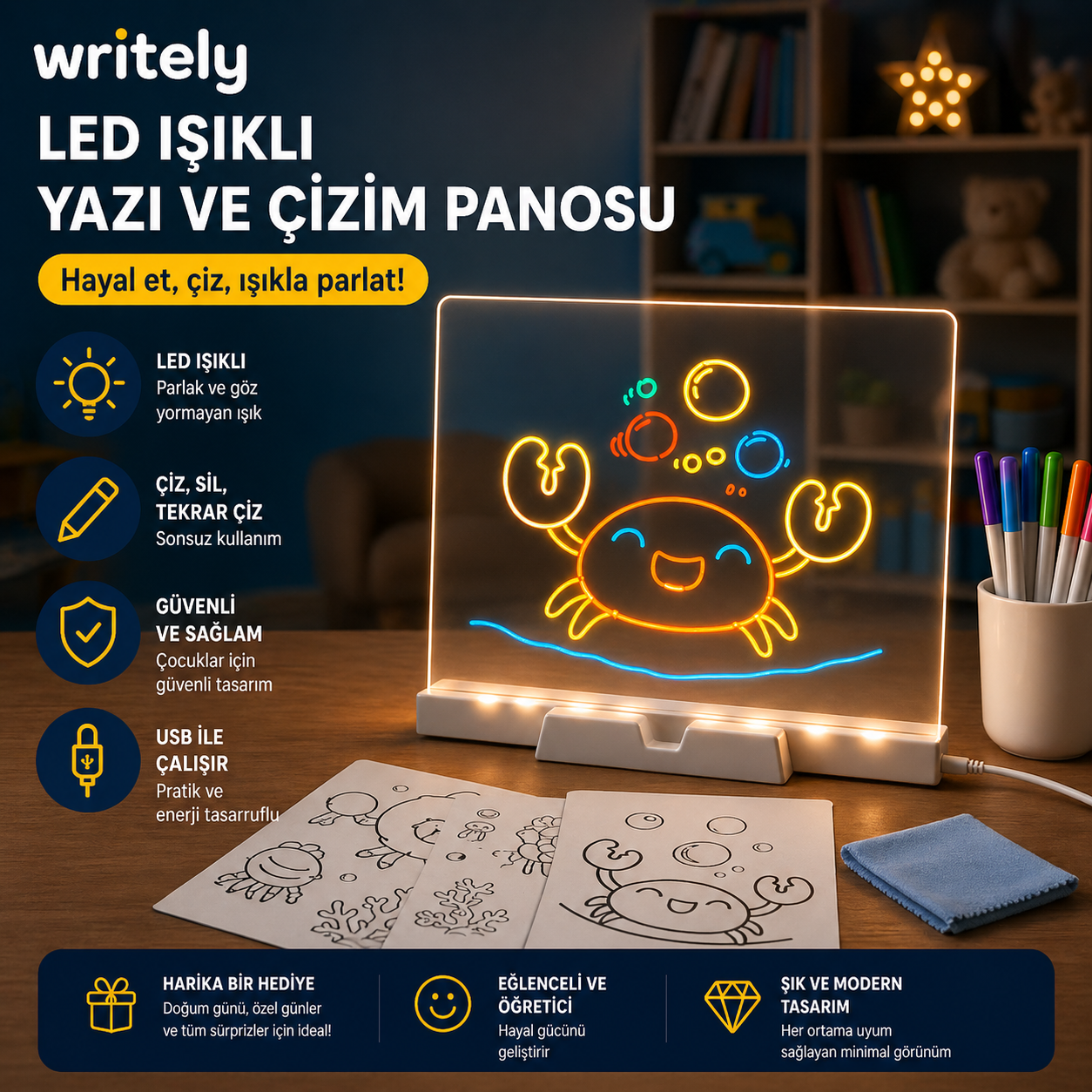 Writely LED Işıklı Yazı ve Çizim Panosu